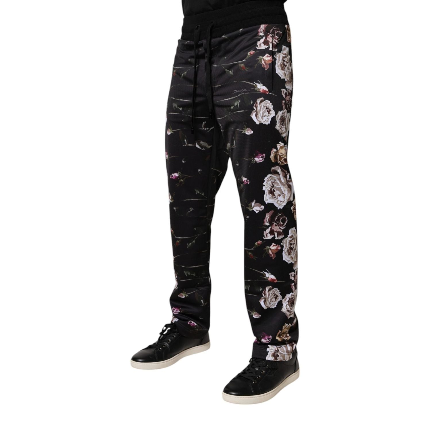 Dolce & Gabbana Black Floral Polyester Jogger Pants
