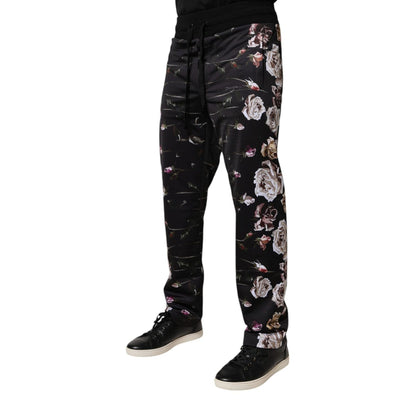 Dolce & Gabbana Black Floral Polyester Jogger Pants Dolce & Gabbana
