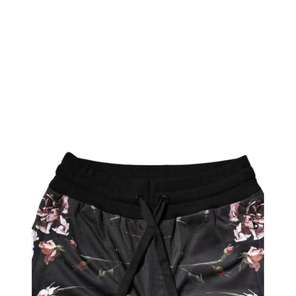 Dolce & Gabbana Black Floral Polyester Jogger Pants Dolce & Gabbana