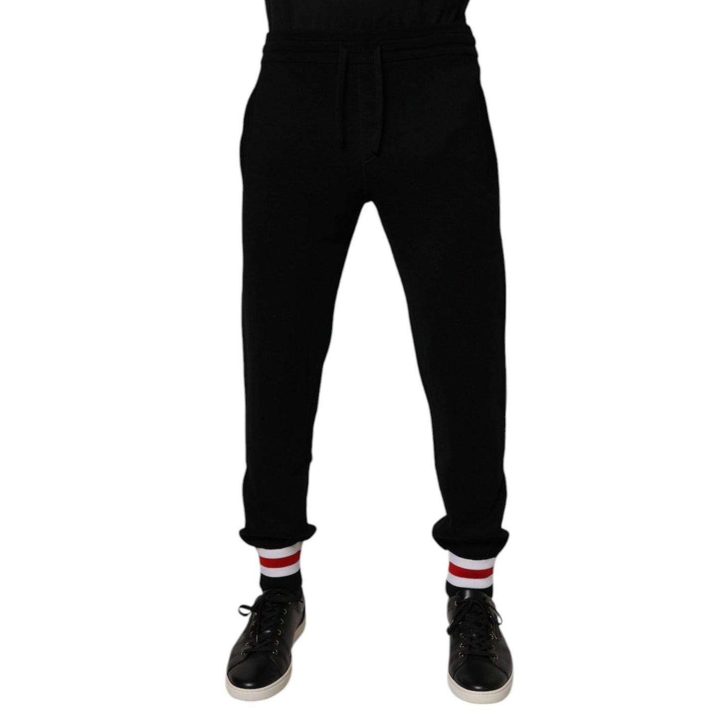 Dolce & Gabbana Black Wool Mid Waist Jogger Sweatpants Pants Dolce & Gabbana