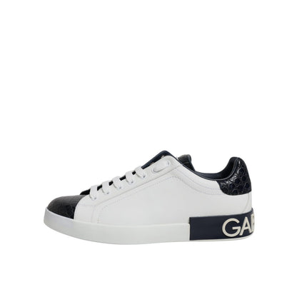 Dolce & Gabbana White Black Leather Portofino Sneaker Shoes