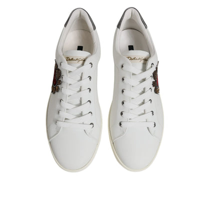 Dolce & Gabbana White Leather Heart Embellished Sneakers Shoes