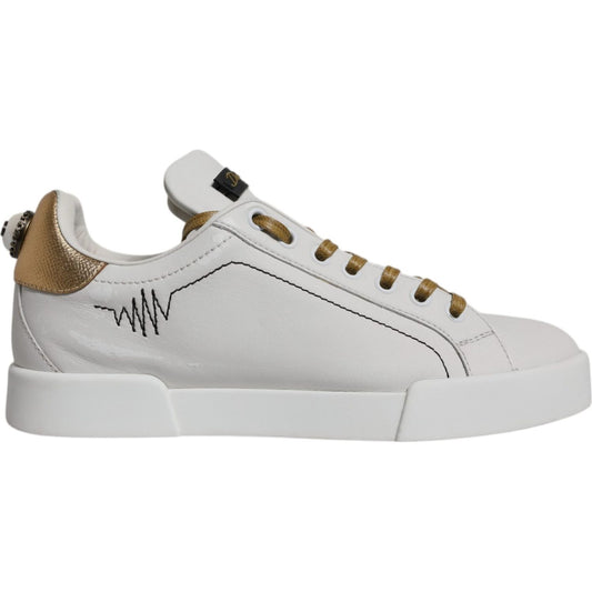 Dolce & Gabbana White Gold Leather Low Top Sneakers Shoes LA12423-37.5