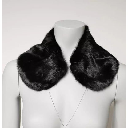 Dolce & Gabbana Black Fur Shawl Neck Wrap Cover Collar Scarf