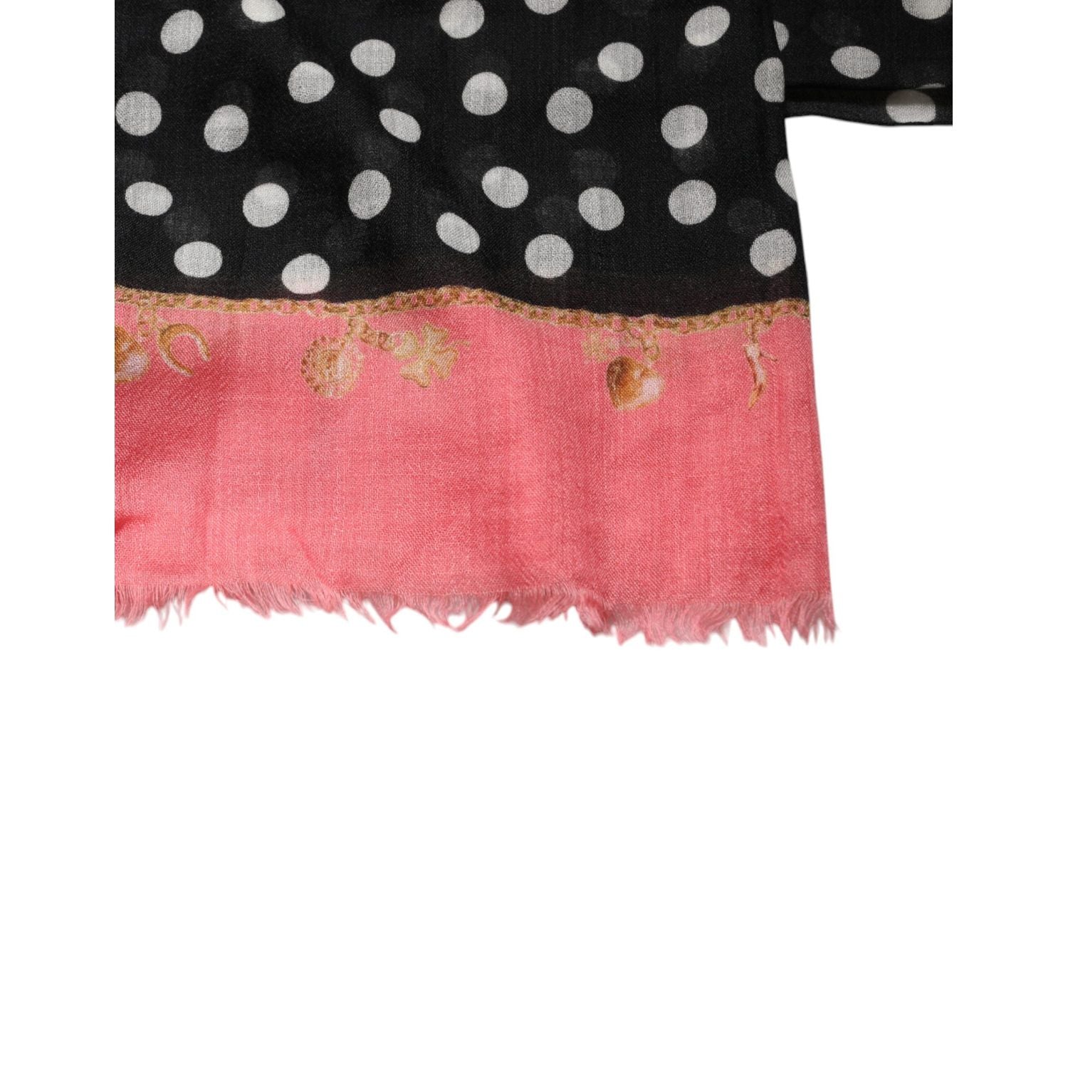 Dolce & Gabbana Black White Polka Dots Fringes Wrap Scarf