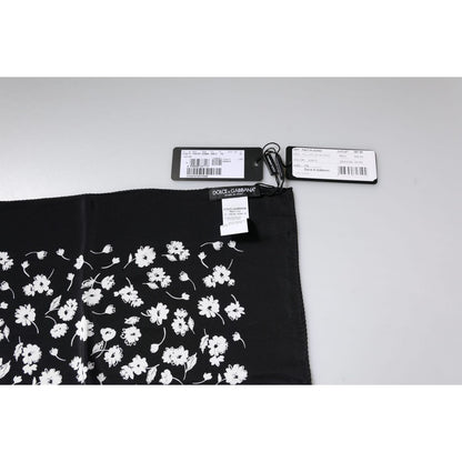 Dolce & Gabbana Black Floral Silk Square Wrap Shawl Scarf