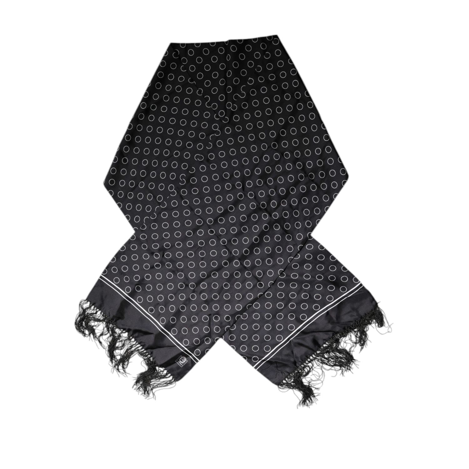 Dolce & Gabbana Black Circles Silk Fringes Shawl Wrap Scarf