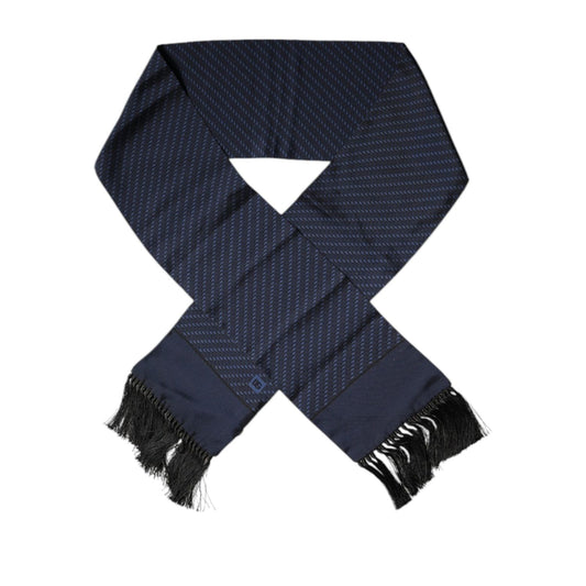 Dolce & Gabbana Dark Blue Fantasy Fringes Neck Wrap Scarf MS7423