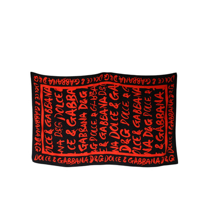 Dolce & Gabbana Black Red Logo Print Cotton Beach Towel