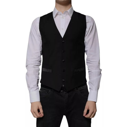 Dolce & Gabbana Black Wool Formal Dress Men Waistcoat Vest Dolce & Gabbana