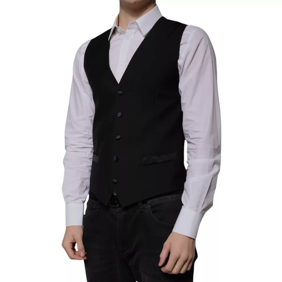 Dolce & Gabbana Black Wool Formal Dress Men Waistcoat Vest Dolce & Gabbana
