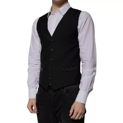 Dolce & Gabbana Black Wool Formal Dress Men Waistcoat Vest Dolce & Gabbana