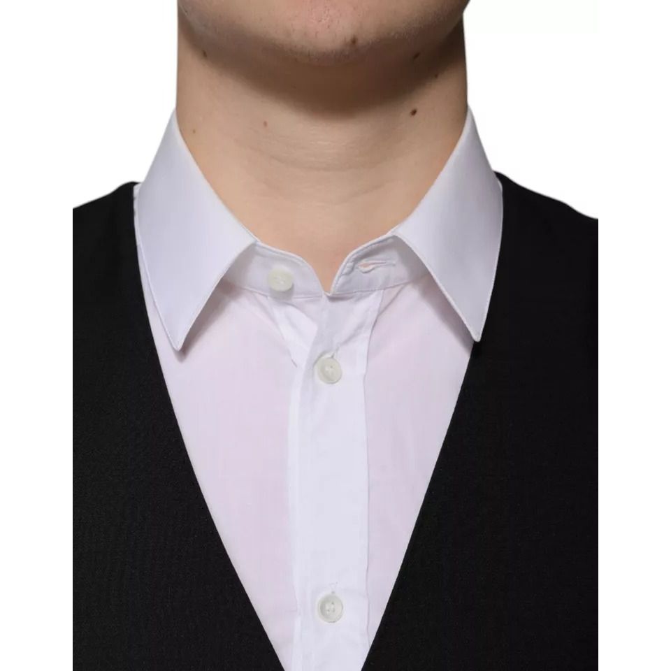 Dolce & Gabbana Black Wool Formal Dress Men Waistcoat Vest Dolce & Gabbana