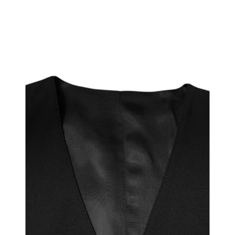 Dolce & Gabbana Black Wool Formal Dress Men Waistcoat Vest Dolce & Gabbana