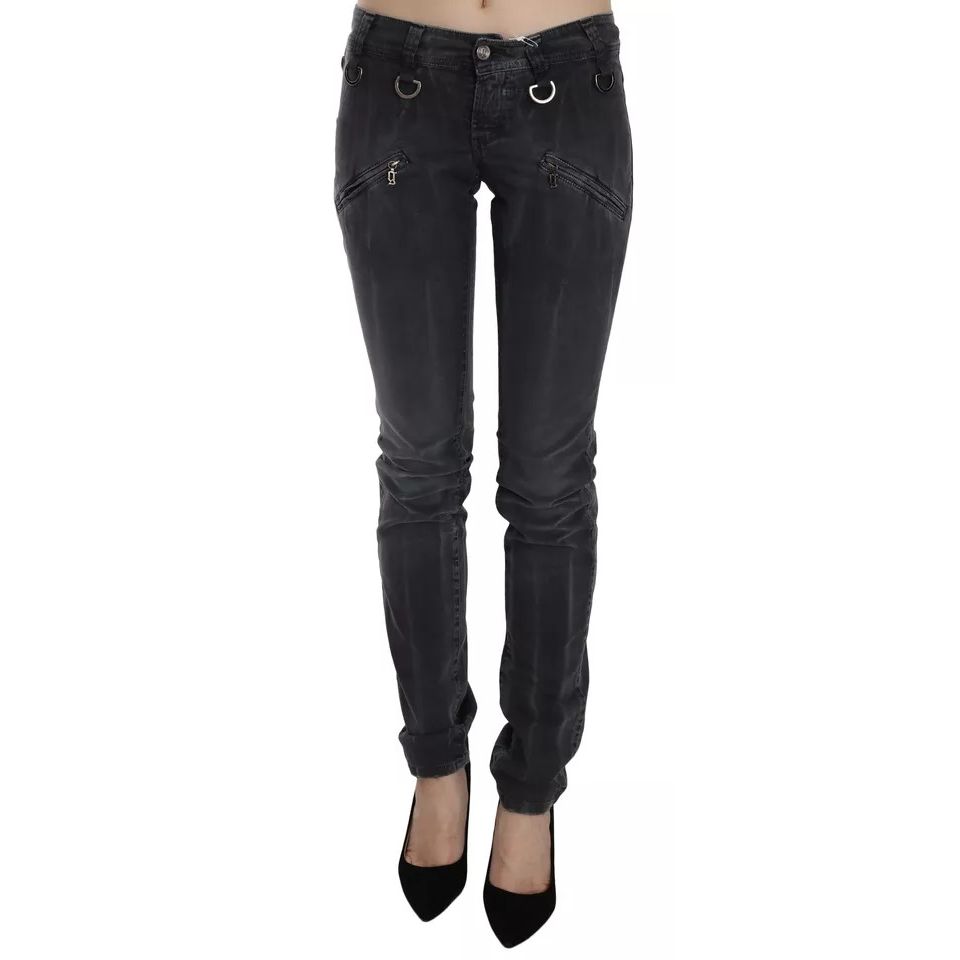 John Galliano Grey Washed Low Waist Zipper Side Skinny Denim Jeans