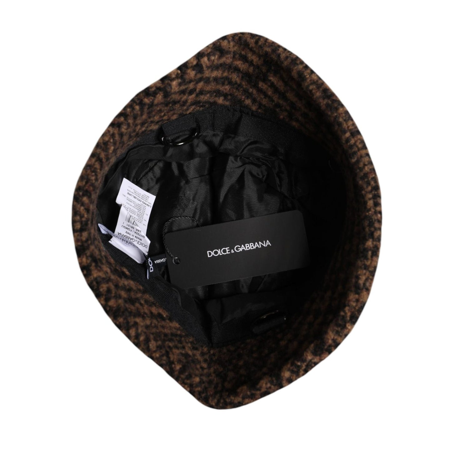 Dolce & Gabbana Brown Houndstooth Wool Woven Bucket Hat Dolce & Gabbana