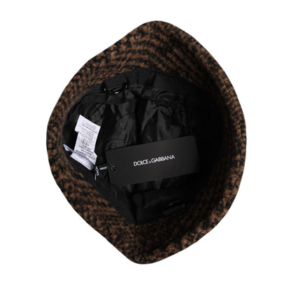 Dolce & Gabbana Brown Houndstooth Wool Woven Bucket Hat Dolce & Gabbana
