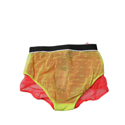 Dolce & Gabbana Red Yellow Tulle Mid Waist Panty Underwear