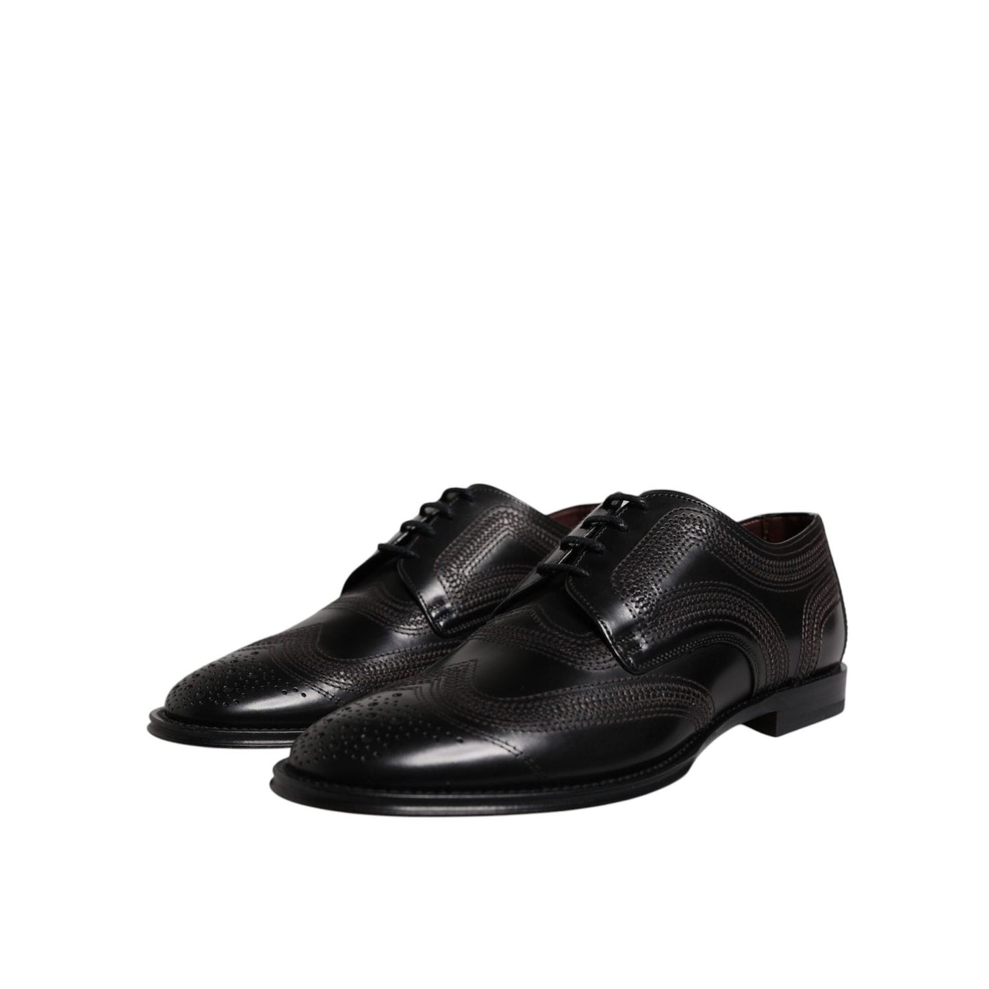 Dolce & Gabbana Black Embroidered Classic Leather Derby Dress Shoes