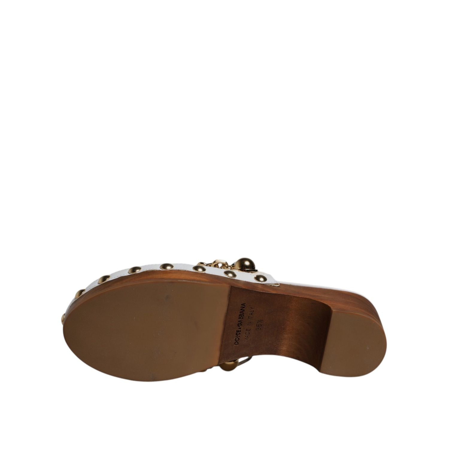 Dolce & Gabbana White Raffia Clogs Bejeweled Chain Sandals Shoes