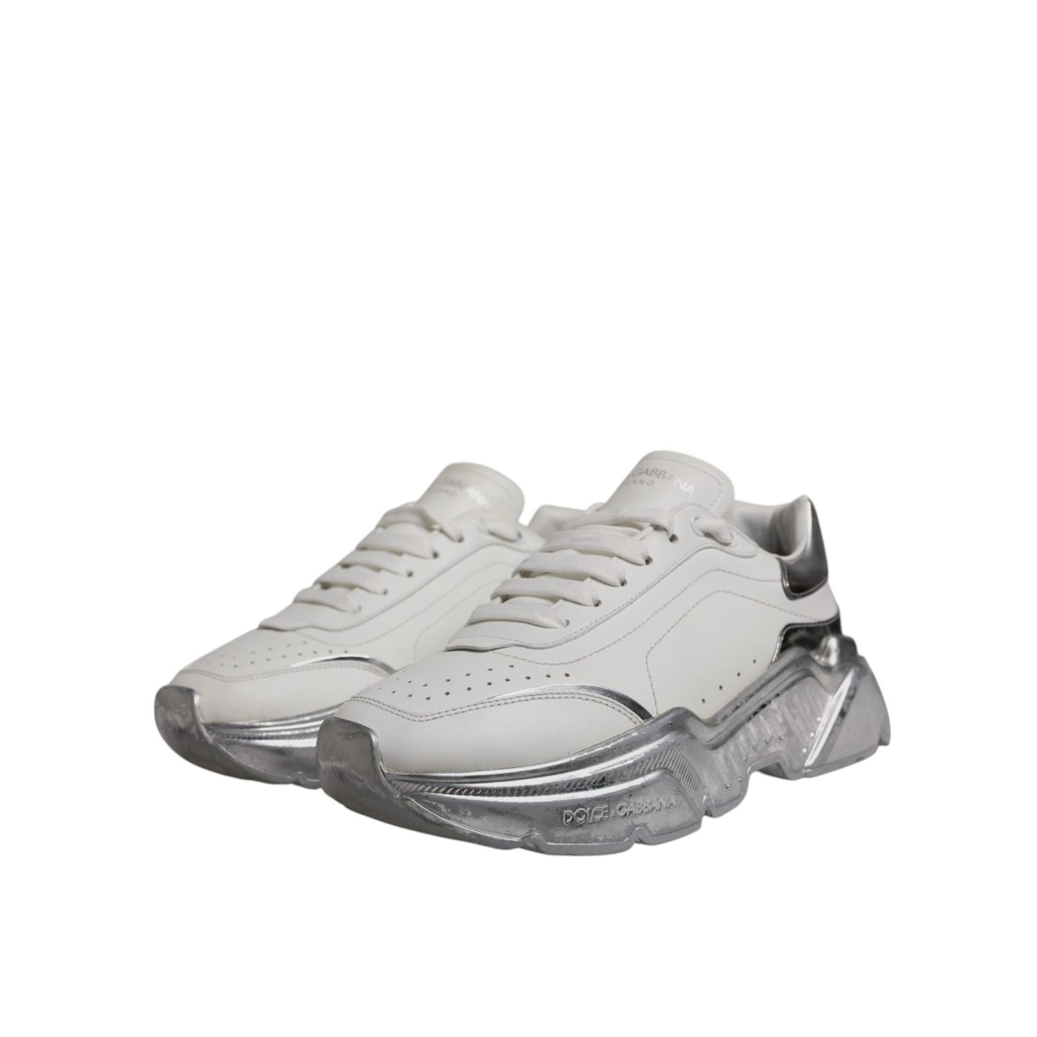 Dolce & Gabbana White Silver Daymaster Low Top Sneaker Shoes