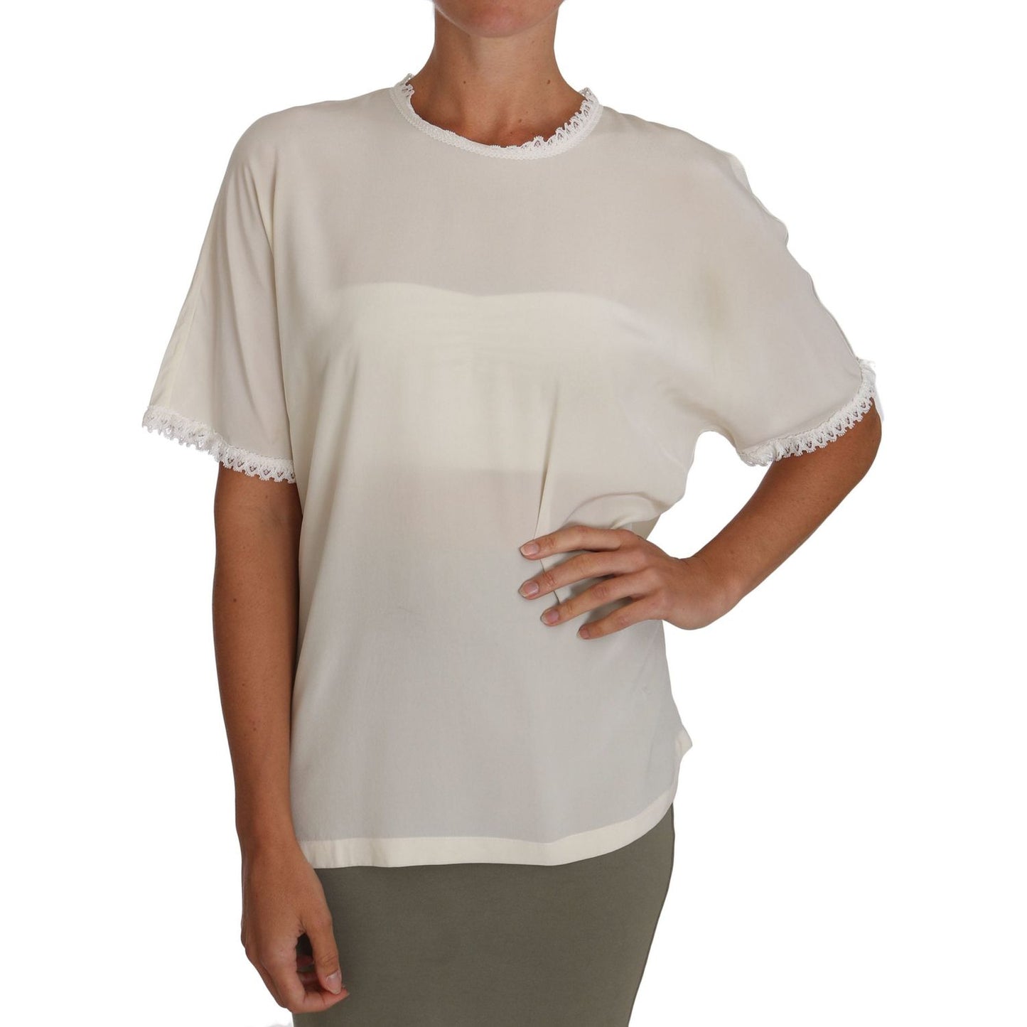 Dolce & Gabbana White Cream Silk Lace Top Blouse T-Shirt