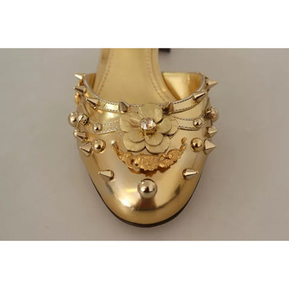 Dolce & Gabbana Gold Studs Vally Slingback Sandals Shoes