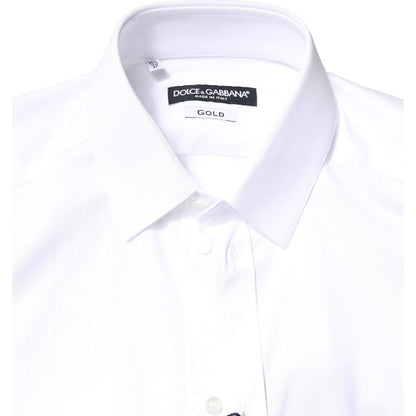 Dolce & Gabbana White GOLD Cotton Long Sleeves Dress Shirt Dolce & Gabbana
