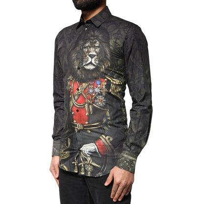 Dolce & Gabbana Black Royal Pet Portrait GOLD Dress Shirt Dolce & Gabbana