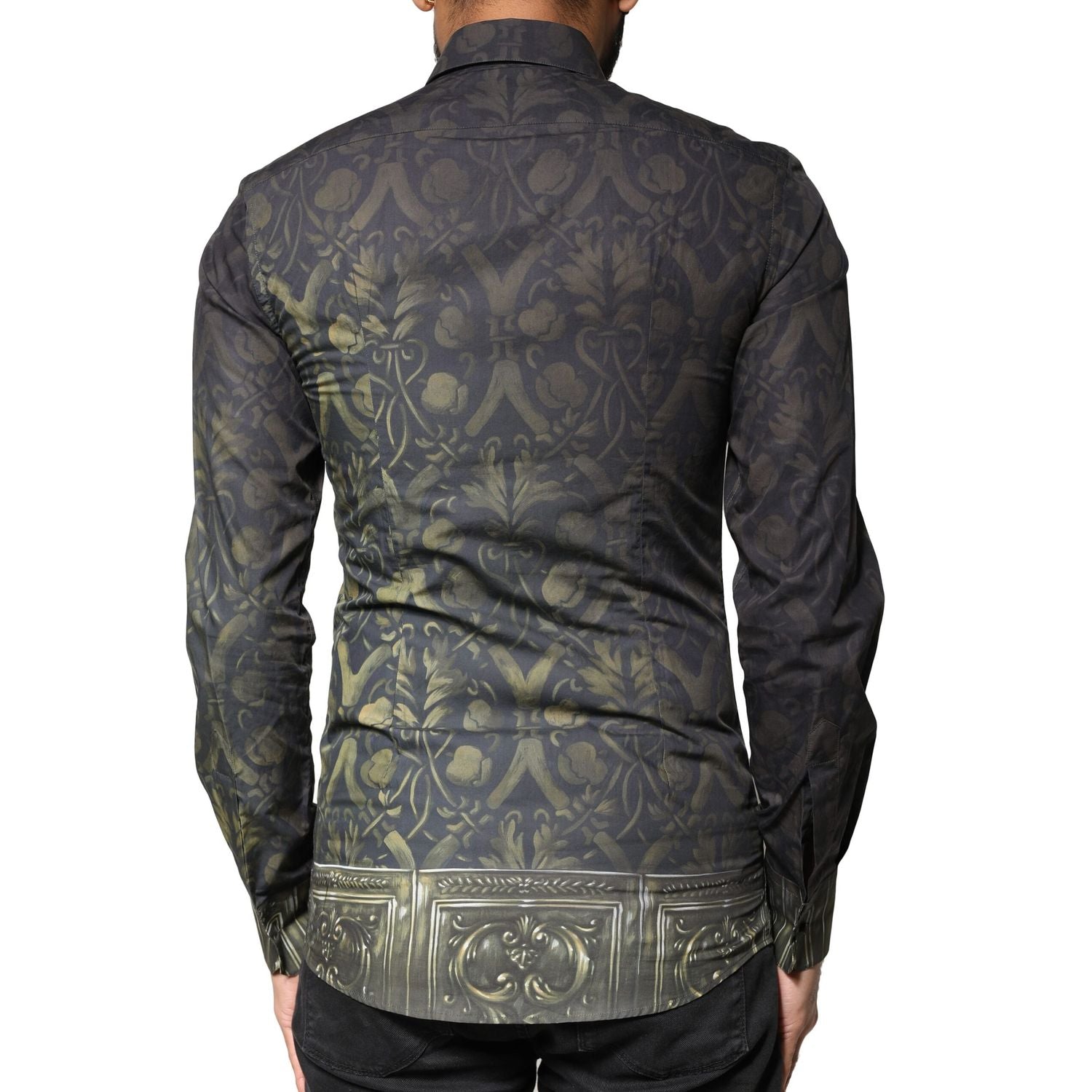 Dolce & Gabbana Black Royal Pet Portrait GOLD Dress Shirt