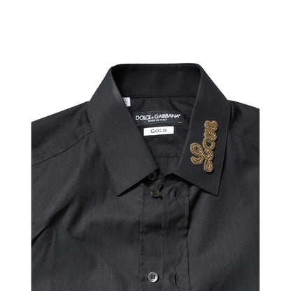 Dolce & Gabbana Black Love Embroidery GOLD Formal Dress Shirt Dolce & Gabbana