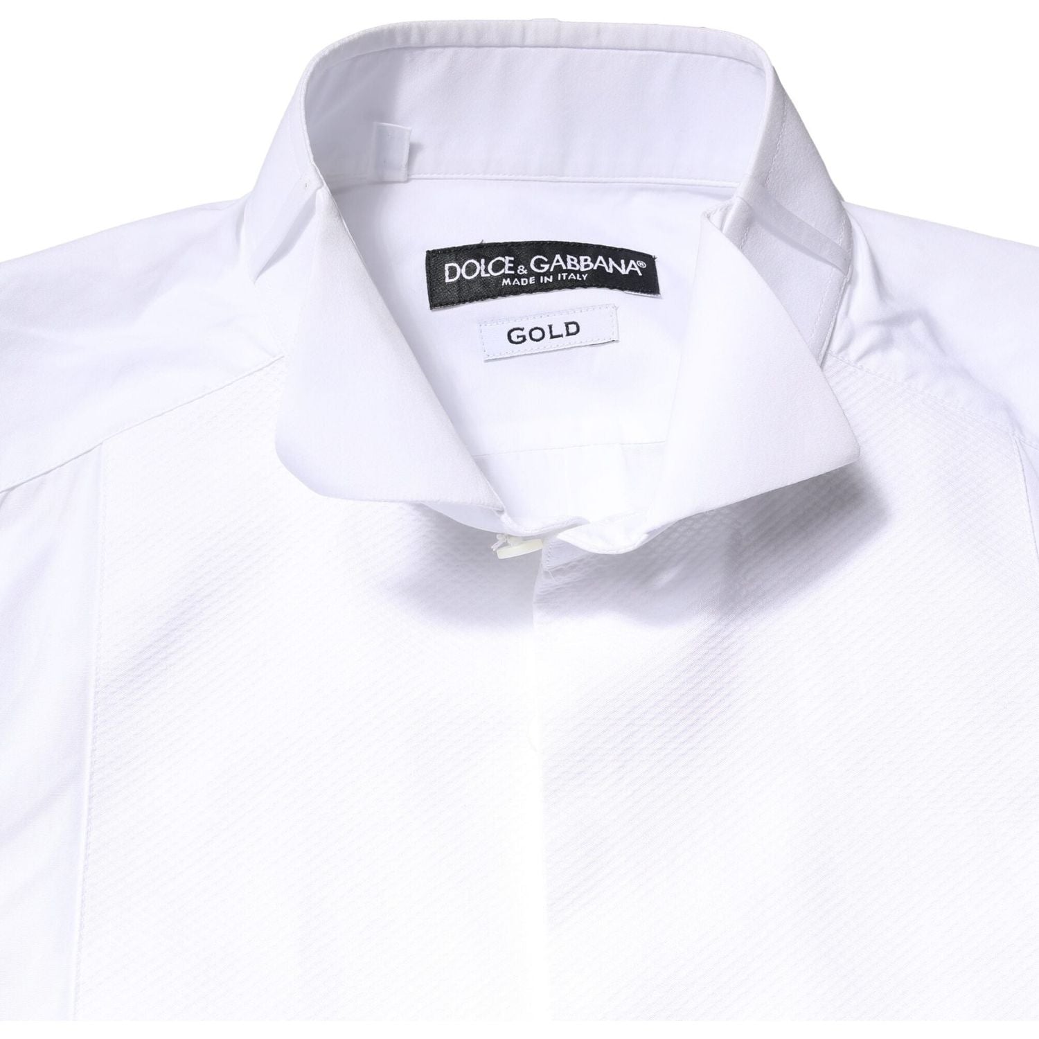 Dolce & Gabbana White GOLD Cotton Poplin Bib Formal Men Dress Shirt