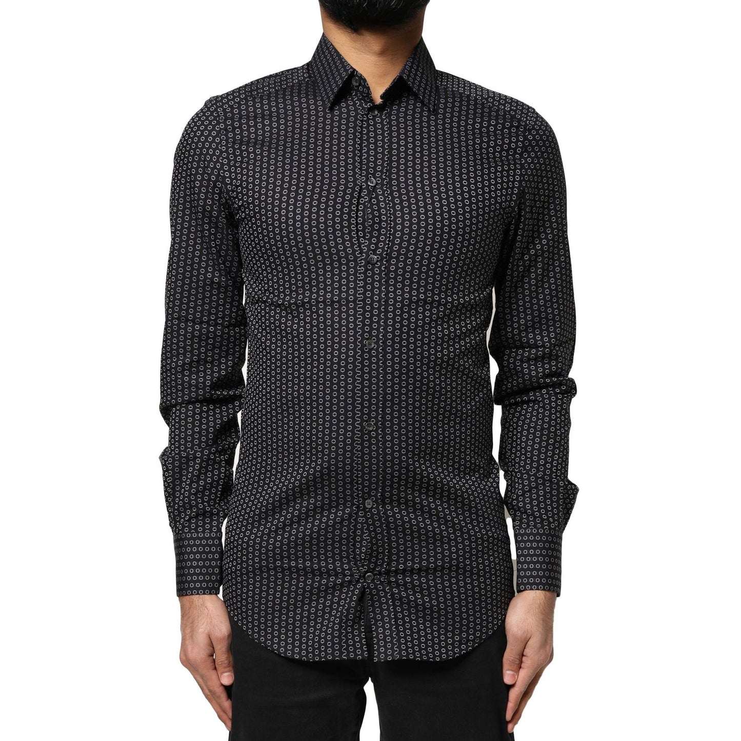 Dolce & Gabbana Black GOLD Patterned Cotton Men Dress Shirt Dolce & Gabbana