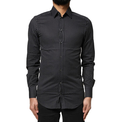 Dolce & Gabbana Black GOLD Patterned Cotton Men Dress Shirt Dolce & Gabbana