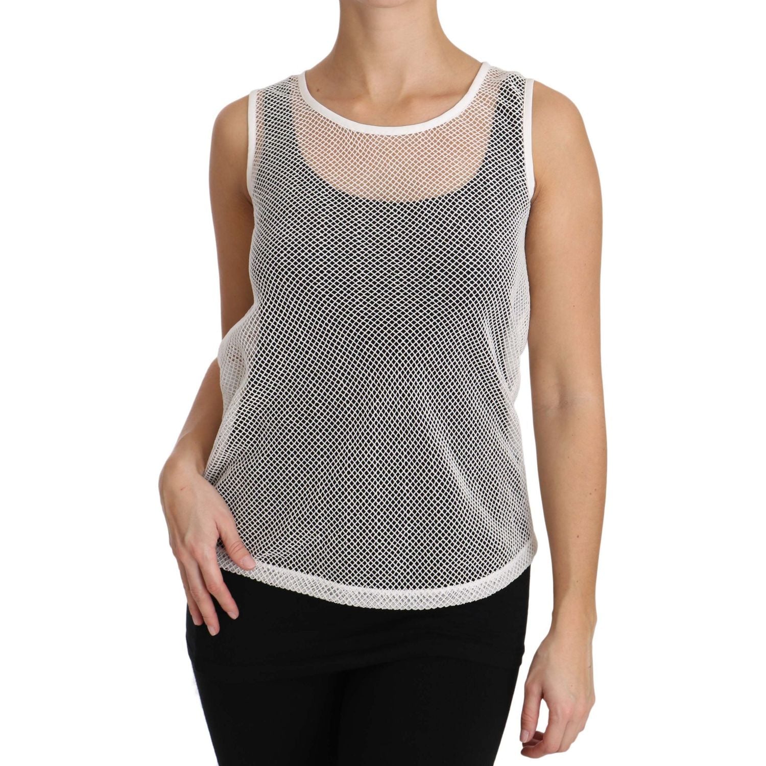 Dolce & Gabbana White Net  Transparent Sleeveless Tank Top