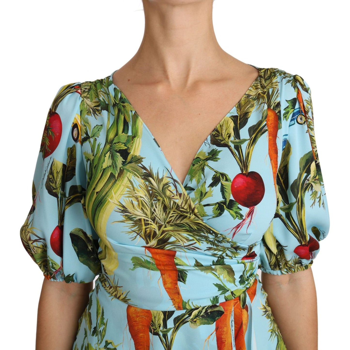 Dolce & Gabbana Multicolor Vegetable Print Silk Top Peplum Wrap Blouse