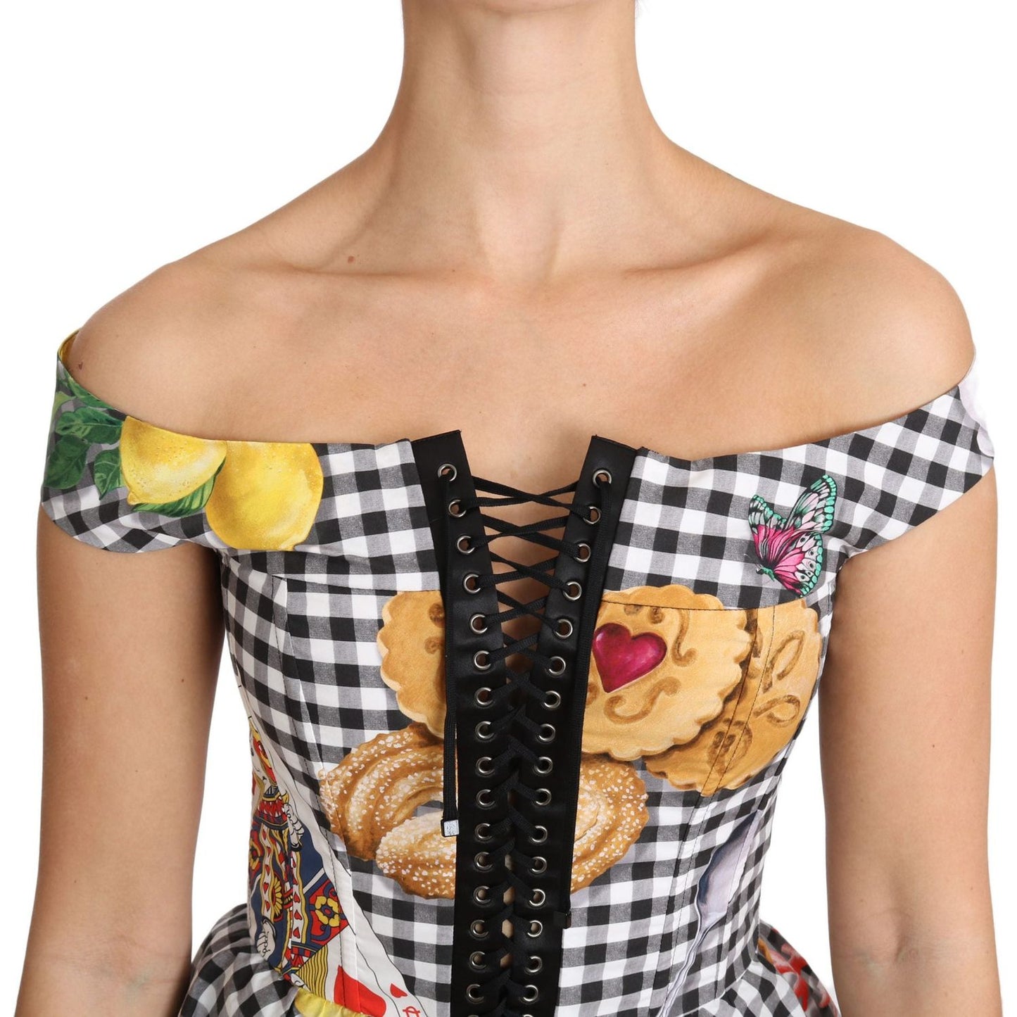 Dolce & Gabbana Black and White Corset Blouse Sicily Lemon Check Top