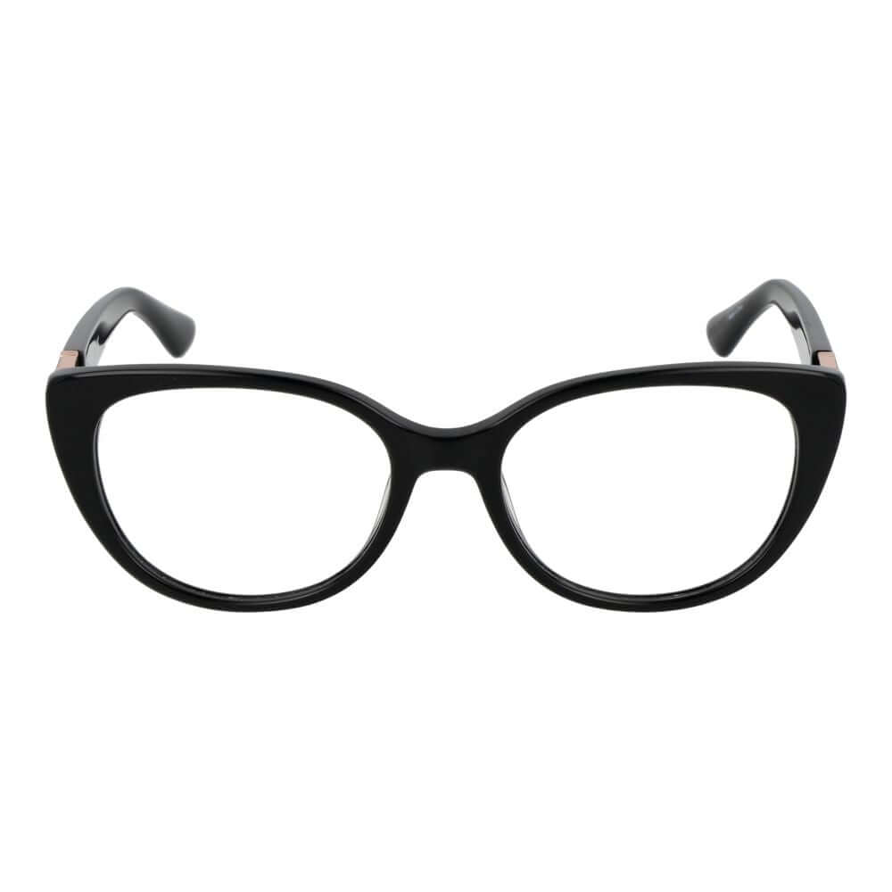 Guess Black Plastic Glasses (Frames) for women, full-rim cat eye style with demo lenses, includes branded case.