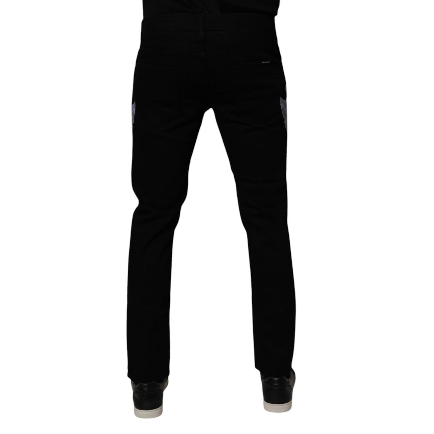 Dolce & Gabbana Black Floral Cotton Skinny Men Denim Jeans Dolce & Gabbana