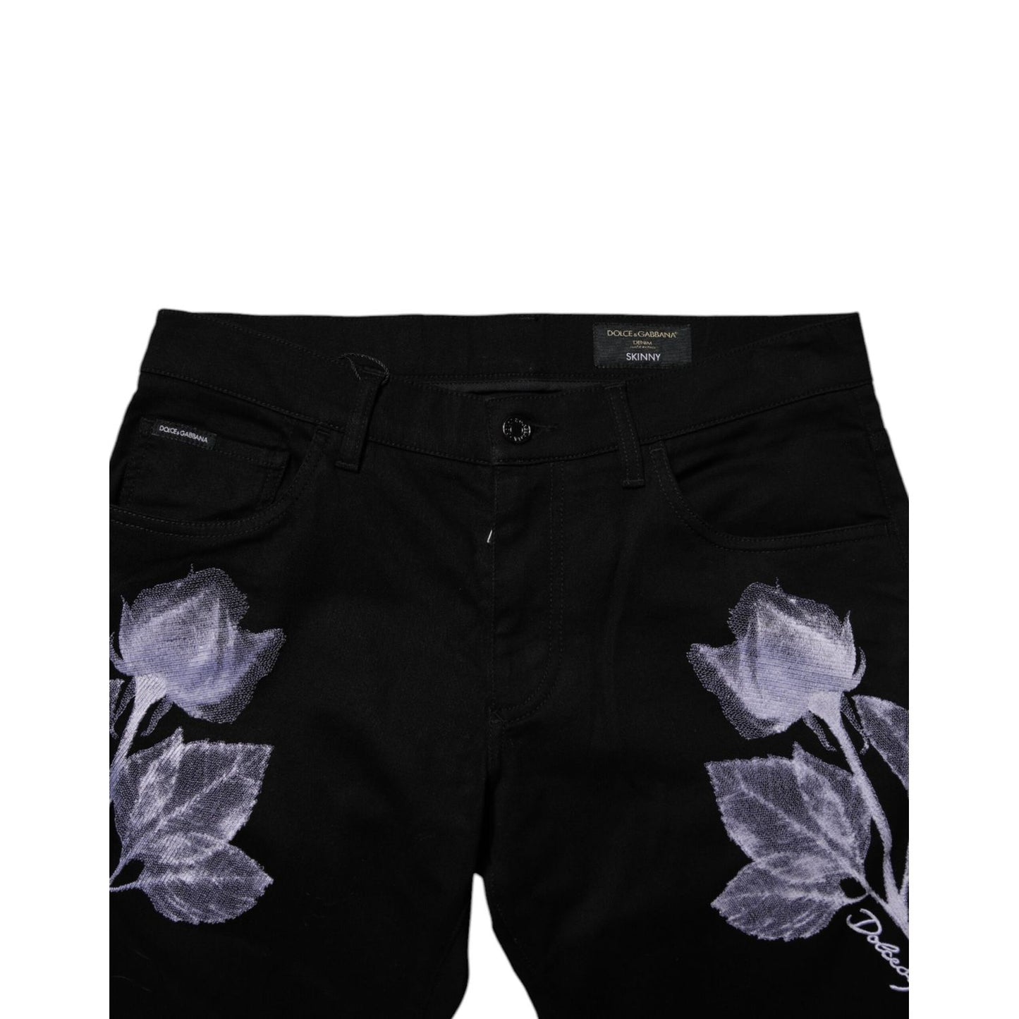 Dolce & Gabbana Black Floral Cotton Skinny Men Denim Jeans Dolce & Gabbana