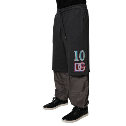 Dolce & Gabbana Dark Gray Cotton Layered Straight Sweatpants Pants Dolce & Gabbana