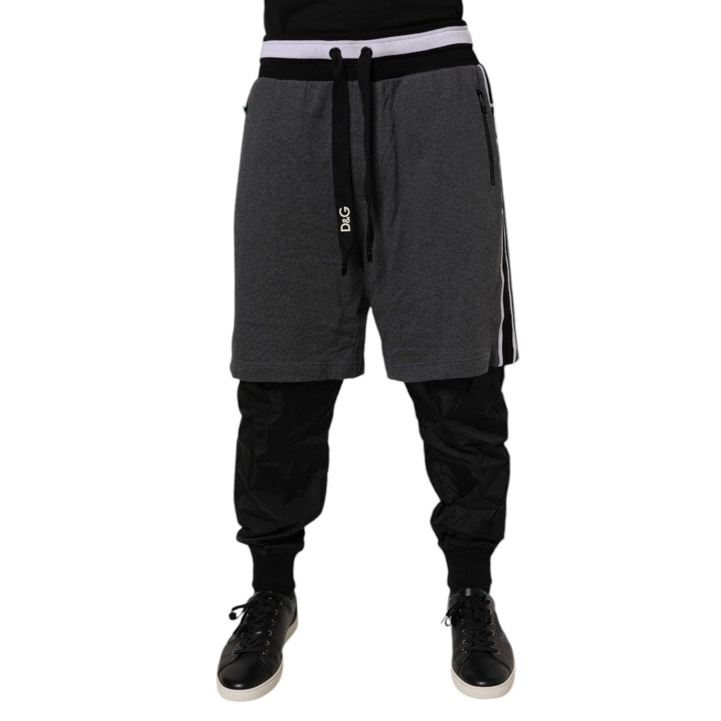 Dolce & Gabbana Black Gray Cotton Layered Men Sweatpants Pants Dolce & Gabbana