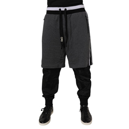 Dolce & Gabbana Black Gray Cotton Layered Men Sweatpants Pants Dolce & Gabbana