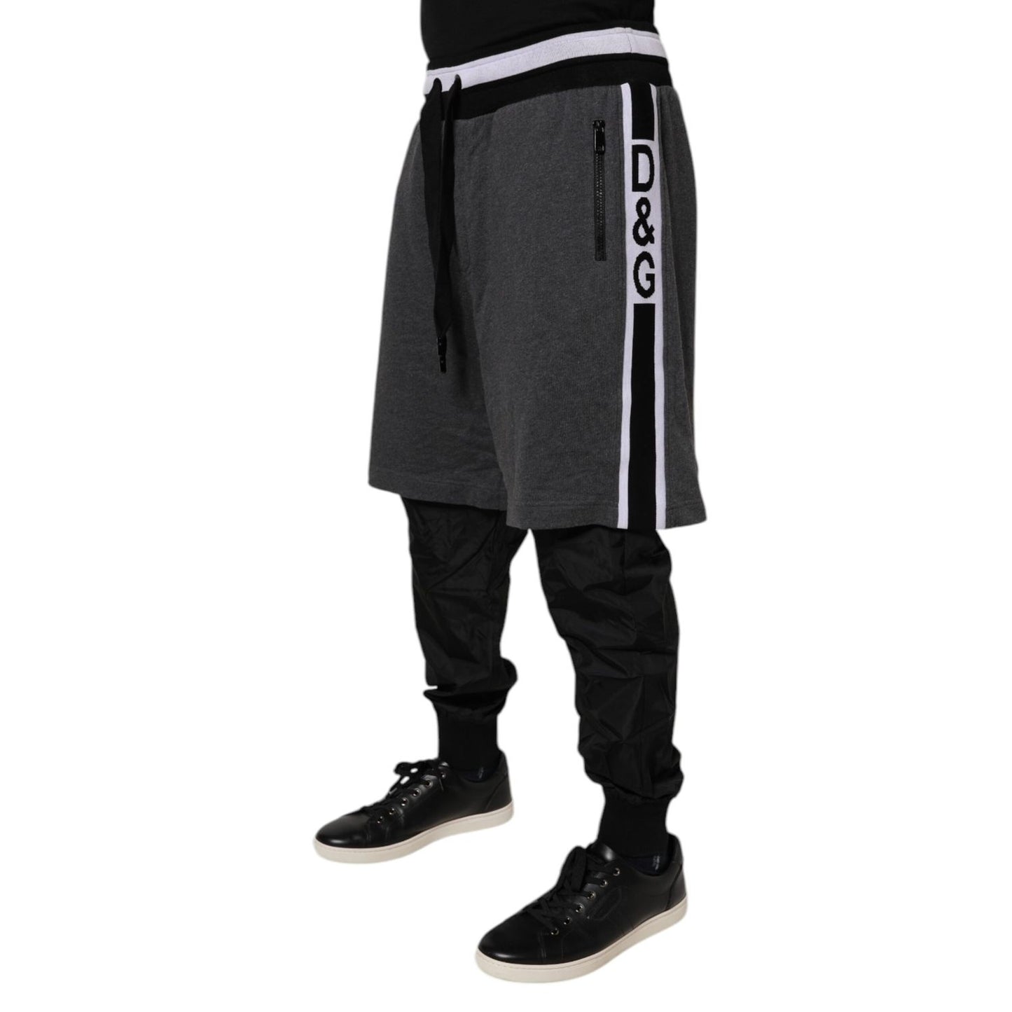 Dolce & Gabbana Black Gray Cotton Layered Men Sweatpants Pants Dolce & Gabbana