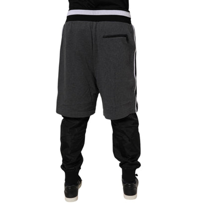 Dolce & Gabbana Black Gray Cotton Layered Men Sweatpants Pants Dolce & Gabbana