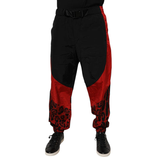 Dolce & Gabbana Black Red Leopard Jogger Sweatpants Pants