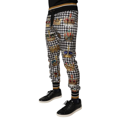 Dolce & Gabbana Multicolor Houndstooth Crown Men Sweatpants Pants Dolce & Gabbana