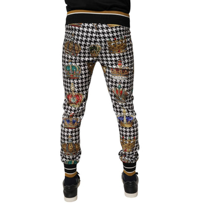 Dolce & Gabbana Multicolor Houndstooth Crown Men Sweatpants Pants Dolce & Gabbana