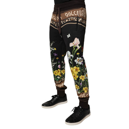 Dolce & Gabbana Black Floral Cotton Jogger Sweatpants Pants Dolce & Gabbana