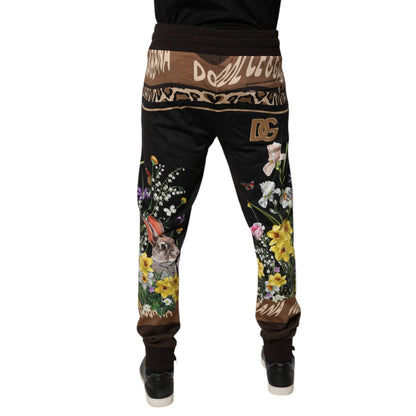 Dolce & Gabbana Black Floral Cotton Jogger Sweatpants Pants Dolce & Gabbana